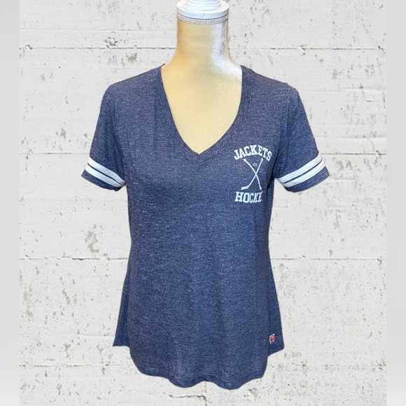 HOMAGE Columbus Blue Jackets Hockey V-neck Tee - Picture 1 of 5